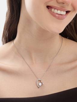 Carlton London - Silver Plated Solitaire and Sparkling Cz Heart Pendant and Chain