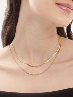 Carlton London - Set Of 2 Gold Plated Stainless Steel Snake Layer Chain Necklace