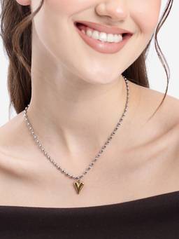 Carlton London - Dual Toned Plated Puff Heart Pendant With Fancy Chain