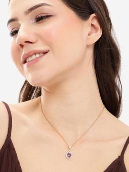 Carlton London - Gold Plated Elegant Teardrop Cz Sparkle Halo Amethyst Purple Pendant And Chain