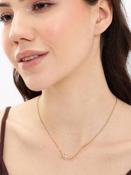 Carlton London - Gold Plated Cz Sparkle Solitaire Love Heart Script Necklace