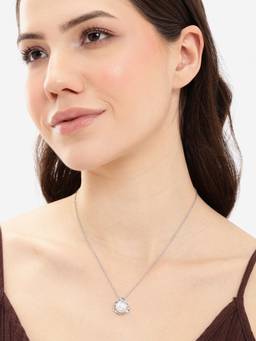 Carlton London - Silver Plated Budding Rose Pearl Pendant Necklace