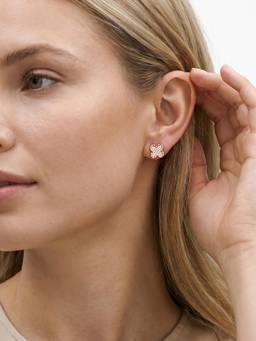 Carlton London - 925 Sterling Silver With 18Kt Rose Gold Plated Cz Four-Clover Dainty Stud Earring
