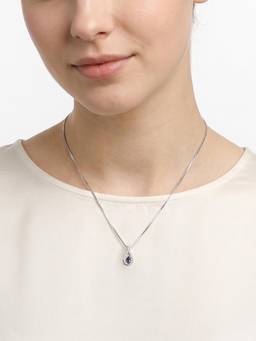 Carlton London - 925 Sterling Silver Rhodium Plated Sapphire Blue Studded Teardrop Pendant And Chain