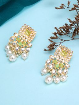 Karatcart - Gold Plated Light Green and Pearl Studded Kundan Dangler Earrings for Women