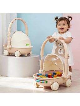 BAYBEE - Kids Shopping Cart with Push Walker & Storage Basket for Toddlers & Babies (Beige)