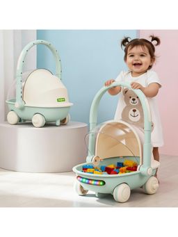 BAYBEE - Kids Shopping Cart with Push Walker & Storage Basket for Toddlers & Babies (Blue)