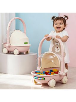 BAYBEE - Kids Shopping Cart with Push Walker & Storage Basket for Toddlers & Babies (Pink)