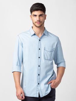 Spykar - Blue Full Sleeves Dyed Shirt For Men
