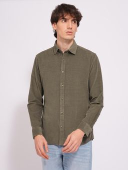 Selected - Olive Green Solid Corduroy Shirt