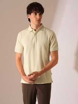 Selected - Beige Jacquard Organic Cotton Polo T-Shirt