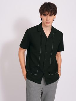 Selected - Olive Cuban Collar Cotton Shirt