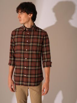 Selected - Brown Check Print Cotton Shirt