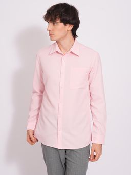 Selected - Light Pink Waffle Textured Cotton Shirt