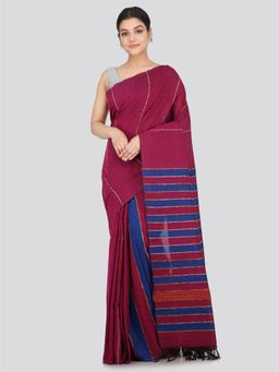 PinkLoom - Women's Cotton Khesh Saree Wine with Unstitched Blouse