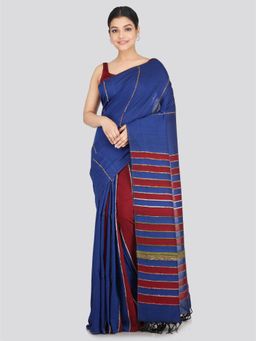 PinkLoom - Women's Cotton Khesh Saree Blue with Unstitched Blouse
