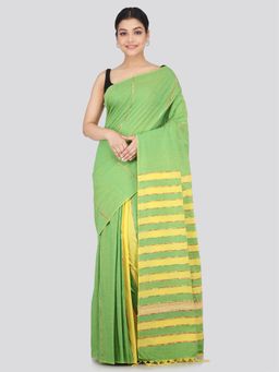 PinkLoom - Women's Cotton Khesh Saree Green with Unstitched Blouse