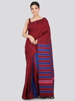 PinkLoom - Women's Cotton Khesh Saree Maroon with Unstitched Blouse