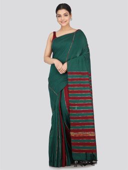 PinkLoom - Women's Cotton Khesh Saree Teal with Unstitched Blouse