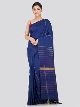 PinkLoom - Women's Cotton Khesh Saree Blue with Unstitched Blouse