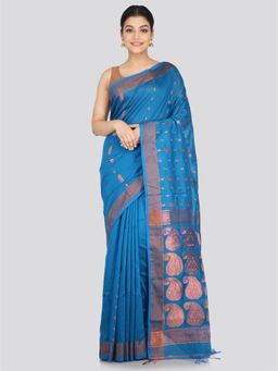 PinkLoom - Women's Cotton Silk Saree Turquoise with Unstitched Blouse