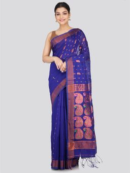 PinkLoom - Women's Cotton Silk Saree Blue with Unstitched Blouse