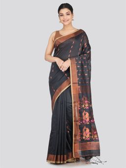 PinkLoom - Women's Cotton Silk Saree Grey with Unstitched Blouse