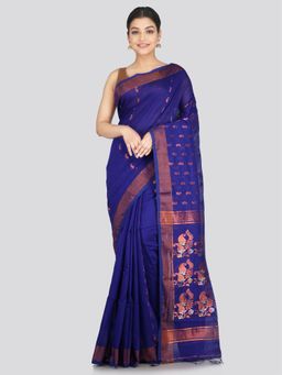 PinkLoom - Women's Cotton Silk Saree Blue with Unstitched Blouse