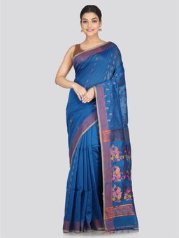 PinkLoom - Women's Cotton Silk Saree Blue with Unstitched Blouse