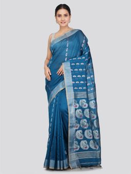 PinkLoom - Women's Cotton Silk Saree Blue with Unstitched Blouse