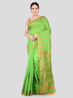 PinkLoom - Women's Cotton Silk Saree Green with Unstitched Blouse