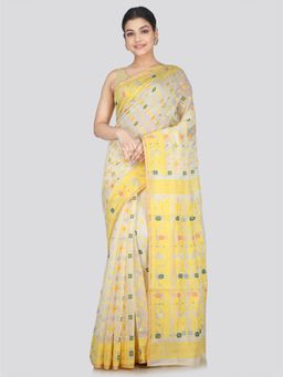 PinkLoom - Women's Soft Cotton Jamdani Saree without Blouse Piece Off White
