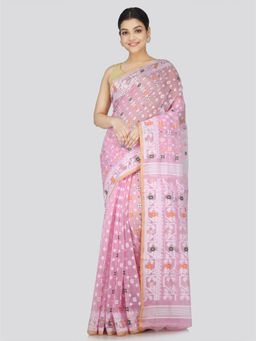 PinkLoom - Women's Soft Cotton Jamdani Saree without Blouse Piece Pink