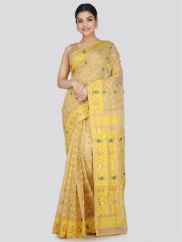 PinkLoom - Women's Soft Cotton Jamdani Saree without Blouse Piece Beige
