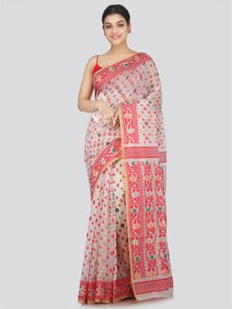 PinkLoom - Women's Soft Cotton Jamdani Saree without Blouse Piece Off White