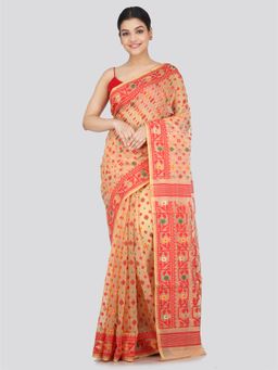 PinkLoom - Women's Soft Cotton Jamdani Saree without Blouse Piece Beige
