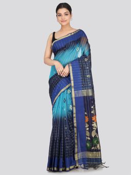 PinkLoom - Women's Cotton Silk Saree Blue with Unstitched Blouse