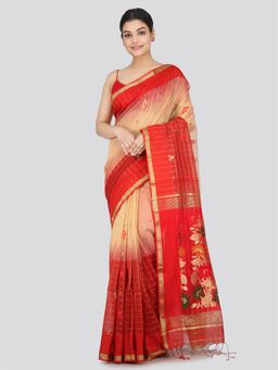 PinkLoom - Women's Cotton Silk Saree Beige with Unstitched Blouse