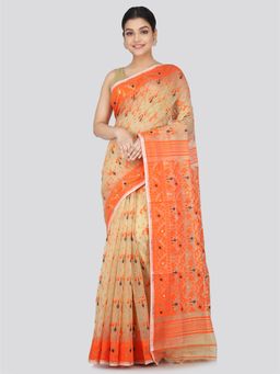 PinkLoom - Women's Soft Cotton Jamdani Saree without Blouse Piece Beige