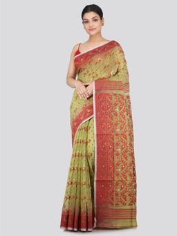 PinkLoom - Women's Soft Cotton Jamdani Saree without Blouse Piece Olive
