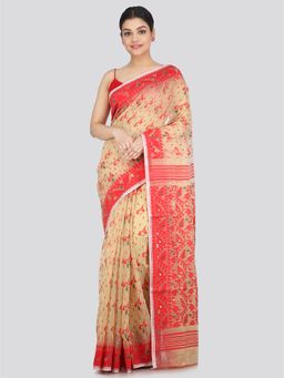PinkLoom - Women's Soft Cotton Jamdani Saree without Blouse Piece Beige