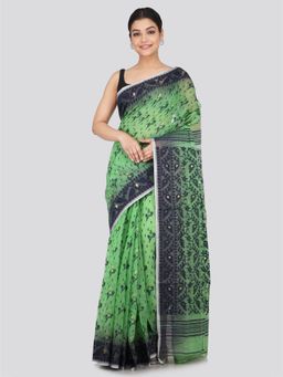 PinkLoom - Women's Soft Cotton Jamdani Saree without Blouse Piece Green