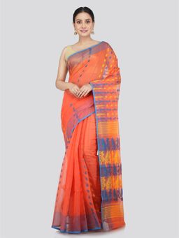 PinkLoom - Women's Soft Cotton Jamdani Saree without Blouse Piece Peach