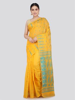 PinkLoom - Women's Soft Cotton Jamdani Saree without Blouse Piece Yellow