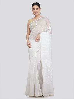 PinkLoom - Women's Soft Cotton Jamdani Saree without Blouse Piece White