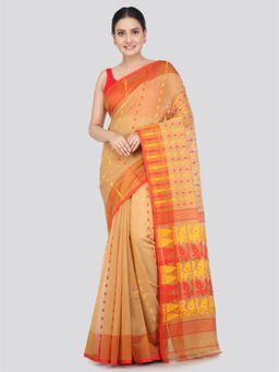 PinkLoom - Women's Soft Cotton Jamdani Saree without Blouse Piece Beige