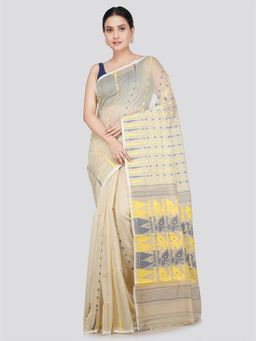 PinkLoom - Women's Soft Cotton Jamdani Saree without Blouse Piece Off White