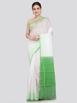 PinkLoom - Women's Soft Cotton Jamdani Saree without Blouse Piece White