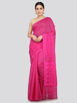 PinkLoom - Women's Soft Cotton Jamdani Saree without Blouse Piece Pink