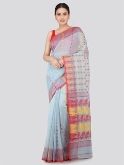 PinkLoom - Women's Soft Cotton Jamdani Saree without Blouse Piece Blue